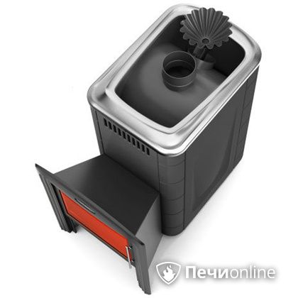 Дровяная банная печь TMF Ангара 2012 Carbon Витра с закрытой каменкой антрацит в Лысьве